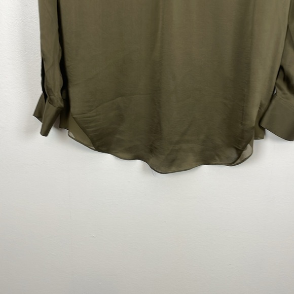 Club Monaco Womens XS Lamb Leather Trim Silk Popover Long Sleeve 1/2 Button Top - Picture 5 of 8